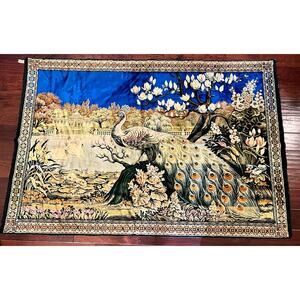 Vintage Large Peacock White Swans Landscape Wall Tapestry 72x48 Lebanon Unique